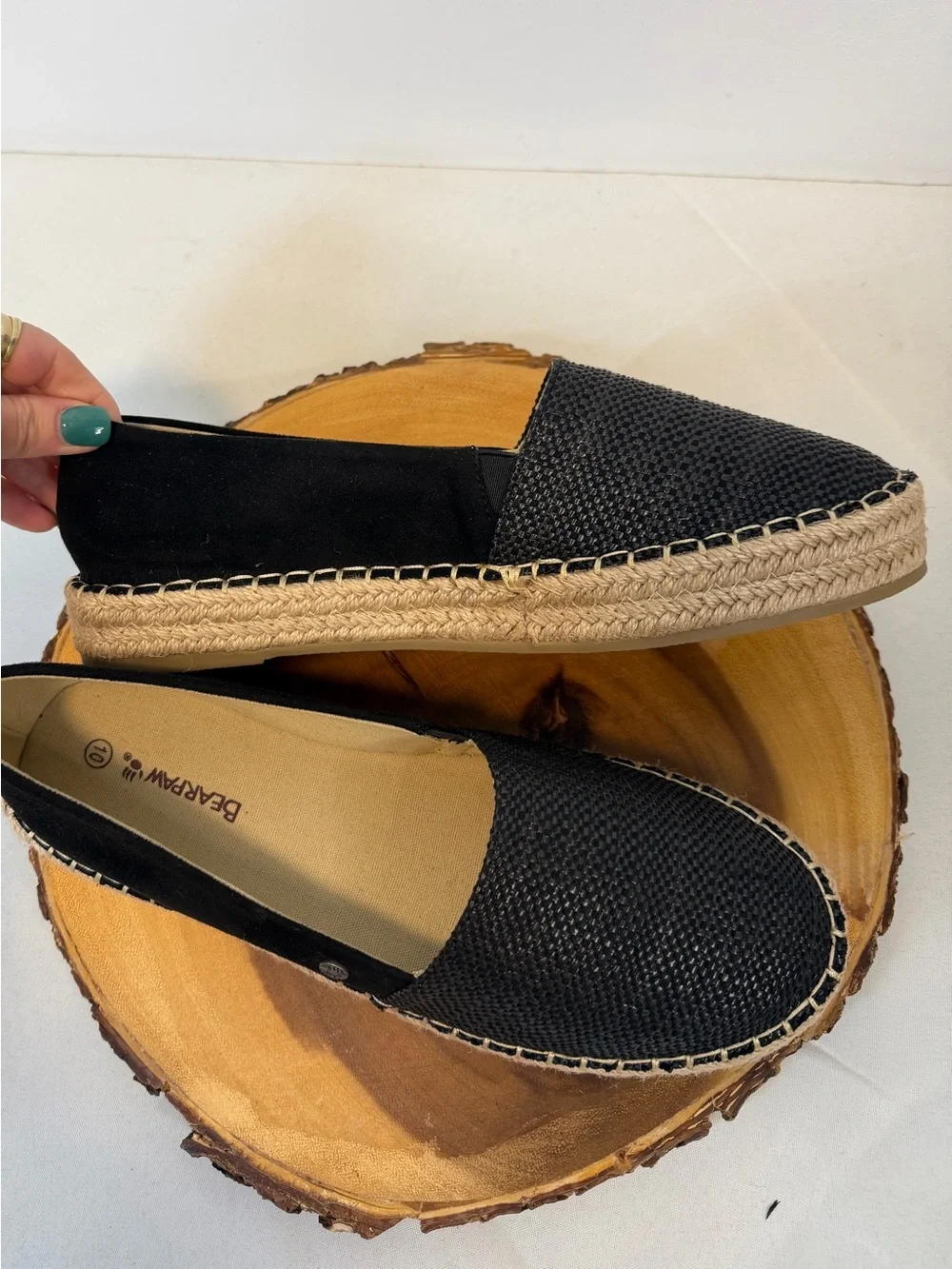 BearPaw Macchiato Black Woven Espadrille Slip-On Flats Round Toe Women’s Size 10